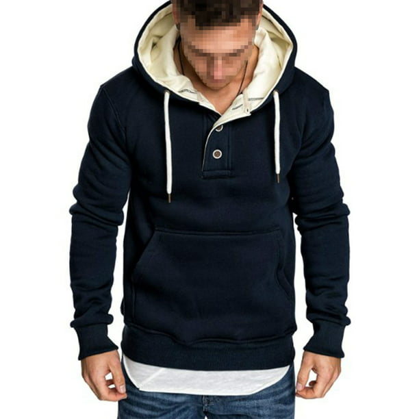 Fieer Mens Loose Hood Casual Stitch Pullover Drawstring Tracksuit Top 